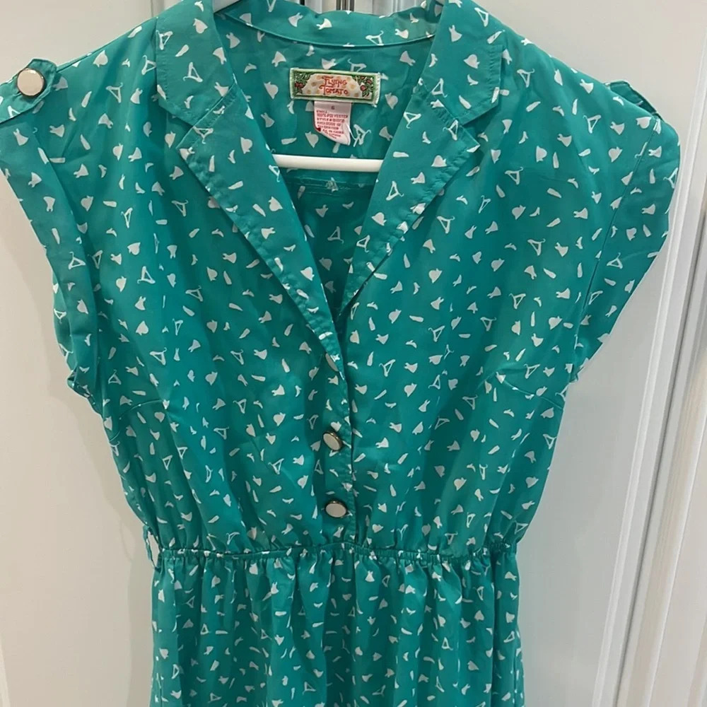 Flying Tomato Flying Green White Short Sleeve Retro Dress  size small - Picture 2 of 16